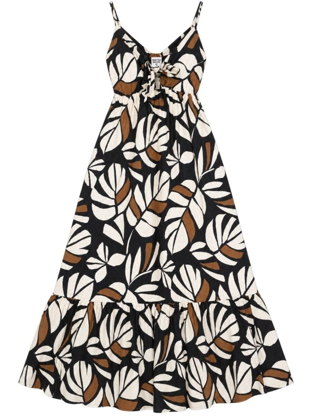 Tabitha Brown Botanical Print V-Neck Midi Dress Tie-Front XXS Multicolor